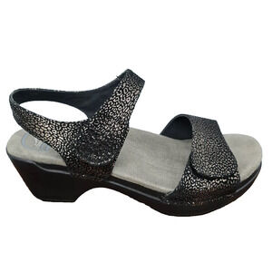 DANSKO‎ Sonnet Leopard Shimmer Strapy Wedge Sandals Leather Black Sz 41 /10.5-11